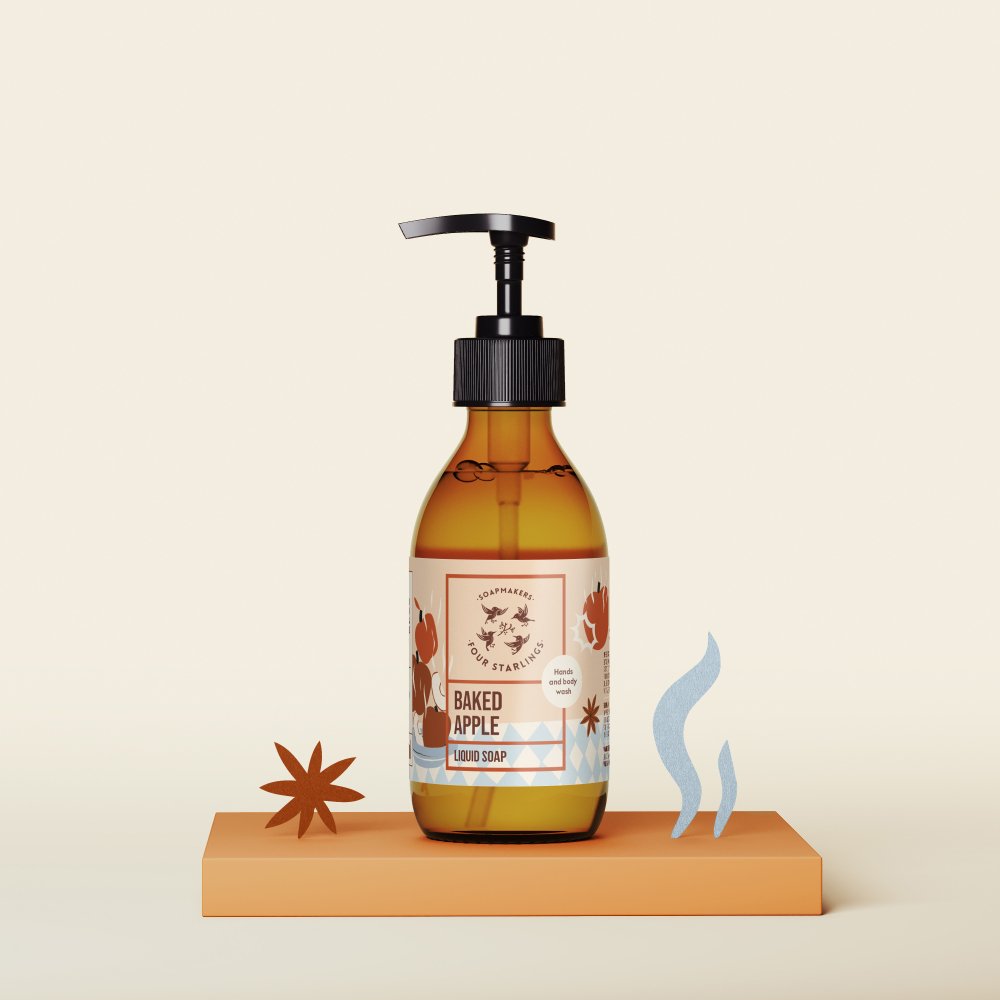 Mydło w płynie Pieczone Jabłko w szklanej butelce z pompką. 