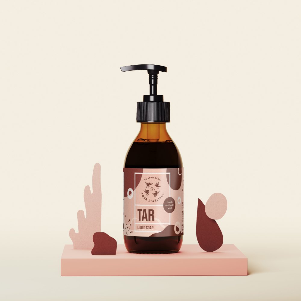 Mydło w płynie Dziegieć w szklanej butelce z pompką. 